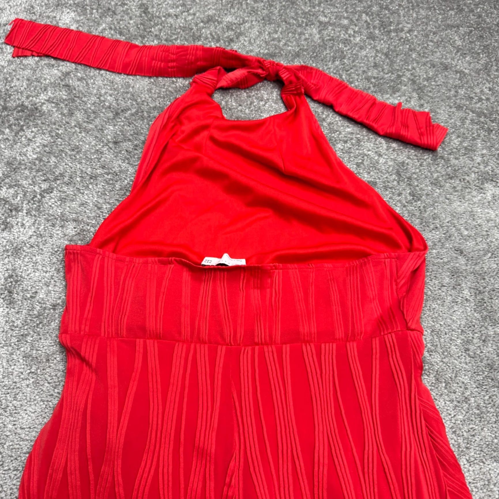 Asos ASOS Dress Women 12 Red Halter Sleeveless Backless Party Hi-Low Asymmetrical Hem Ruched Sheath Vintage No Size XL / US 12-14 / IT 48-50 - 3 Thumbnail