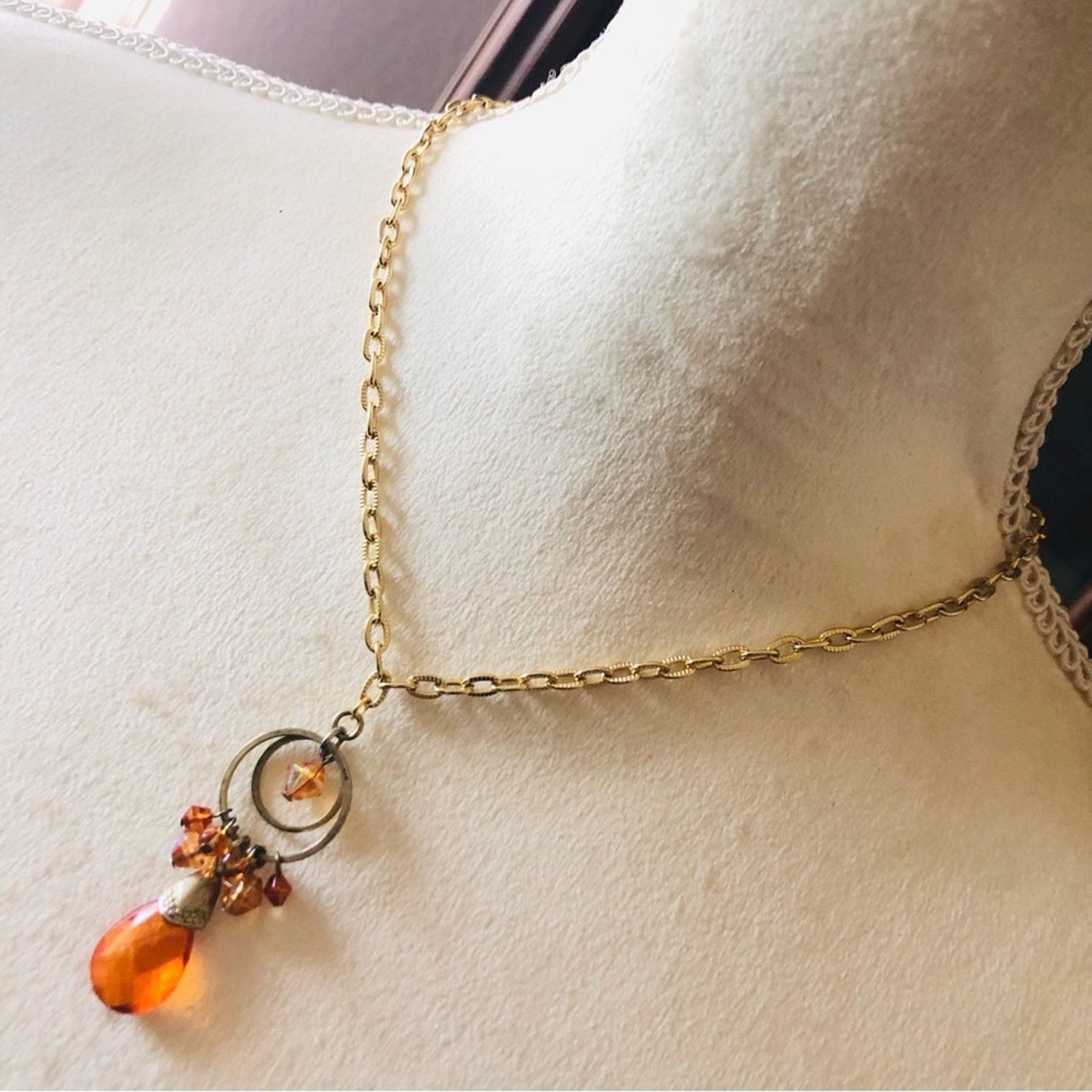 Handmade Handmade repurpose apricot crystal gold chain necklace Size ONE SIZE - 1 Thumbnail