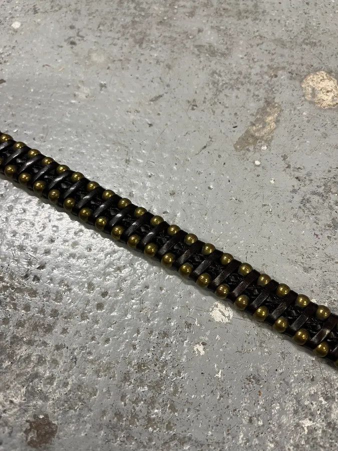 Vintage 2000s Nanni Black Stripes Leather Studded Belt Size ONE SIZE - 9 Thumbnail