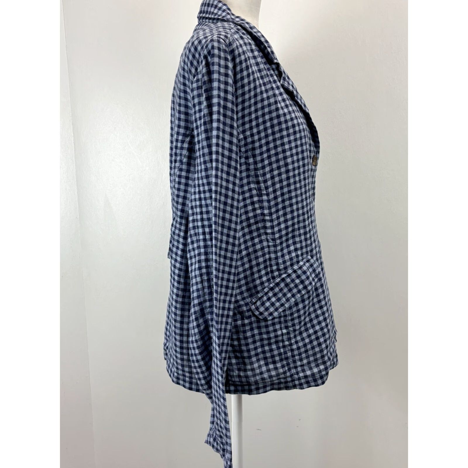 Vintage Sundance Women’s Blue Gingham 100% Linen Blazer Jacket Large Size L / US 10 / IT 46 - 4 Thumbnail