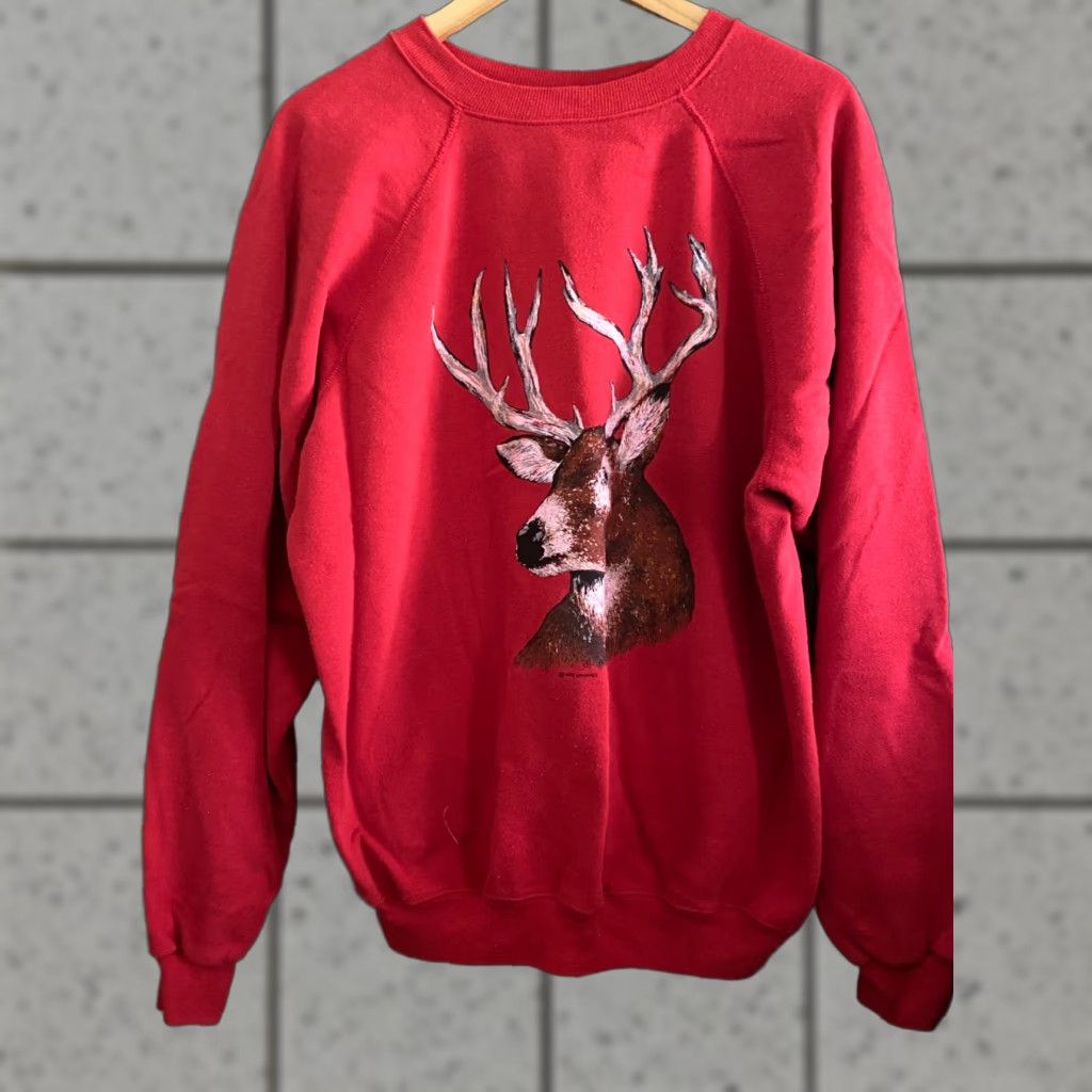 Hanes VINTAGE Hanes White tail buck crewneck 1987 Made In USA XXL 50/50 RED Crew Neck Mens 80s USA T-Shirt Size US XXL / EU 58 / 5 - 1 Thumbnail