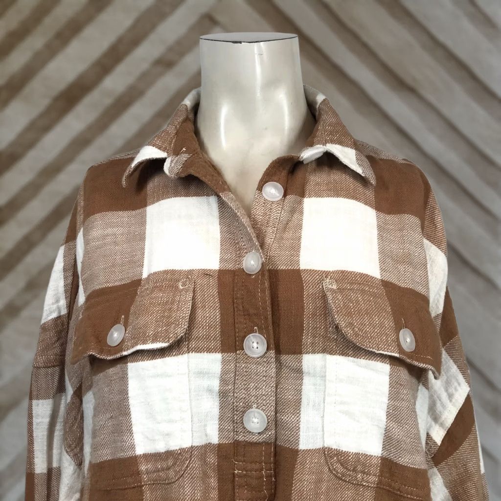 American Eagle Outfitters AMERICAN EAGLE - Womens SMALL - BROWN/WHITE LONG SLEEVE PULLOVER FLANNEL SHIRT Size S / US 4 / IT 40 - 1 Thumbnail