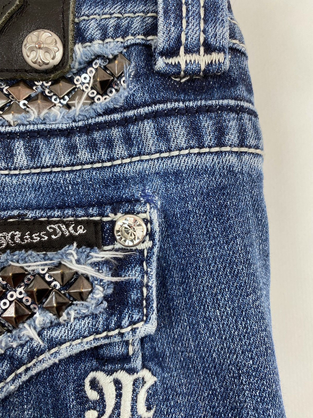 Miss Me Y2K Vintage Miss Me Distressed Studded Bermuda Denim Shorts Size 29" - 10 Thumbnail
