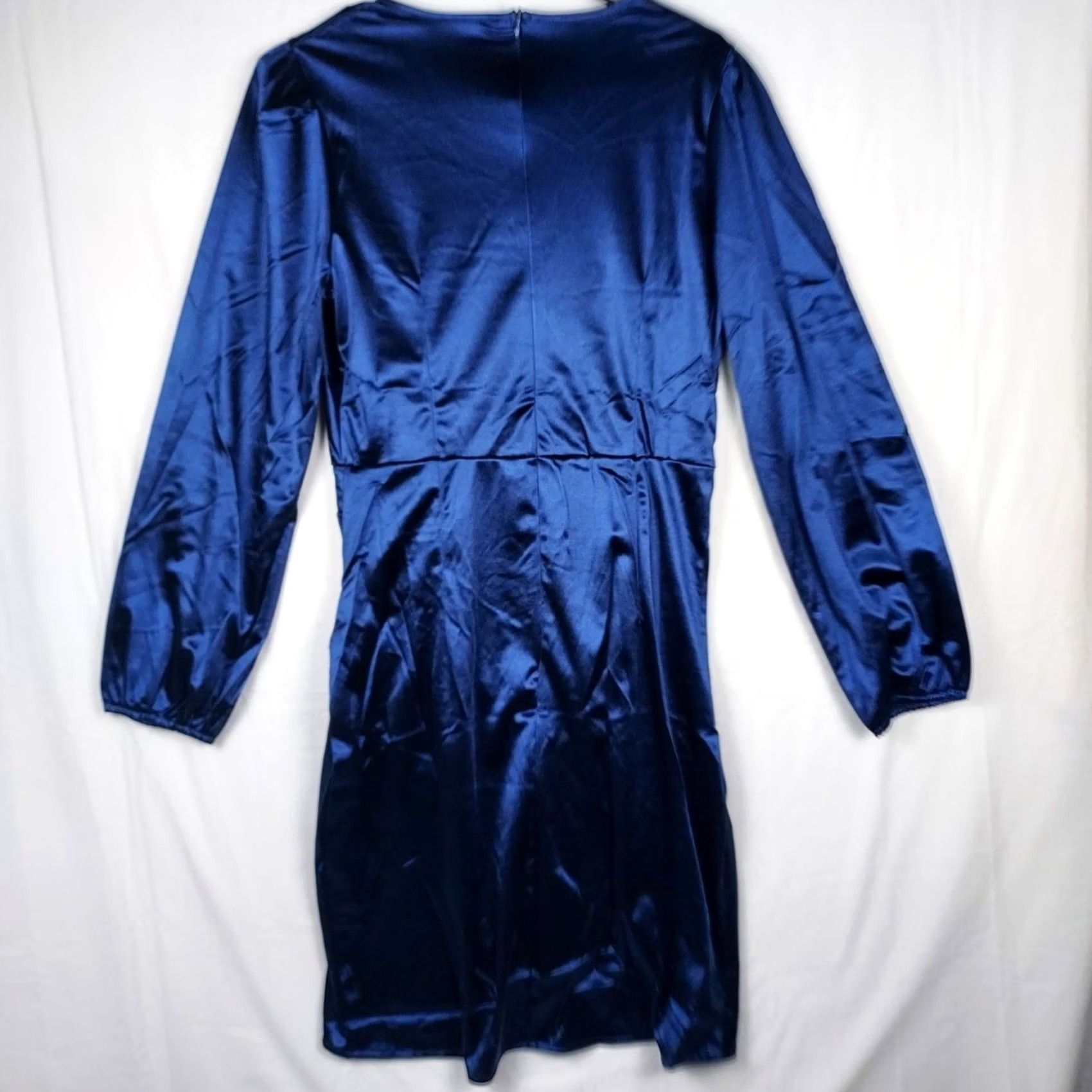 Vintage Yajedo Dress Womens L Blue Satin Neck Size Party Cocktail Long Sleeve New Size L / US 10 / IT 46 - 2 Thumbnail