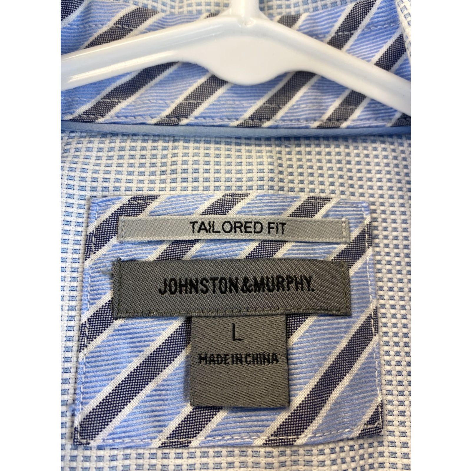 Johnston & Murphy Johnston & Murphy Dress Shirt Men L Long Sleeve Cotton 83-53 Blue Regular Breathable 90s? Size 42R - 6 Thumbnail