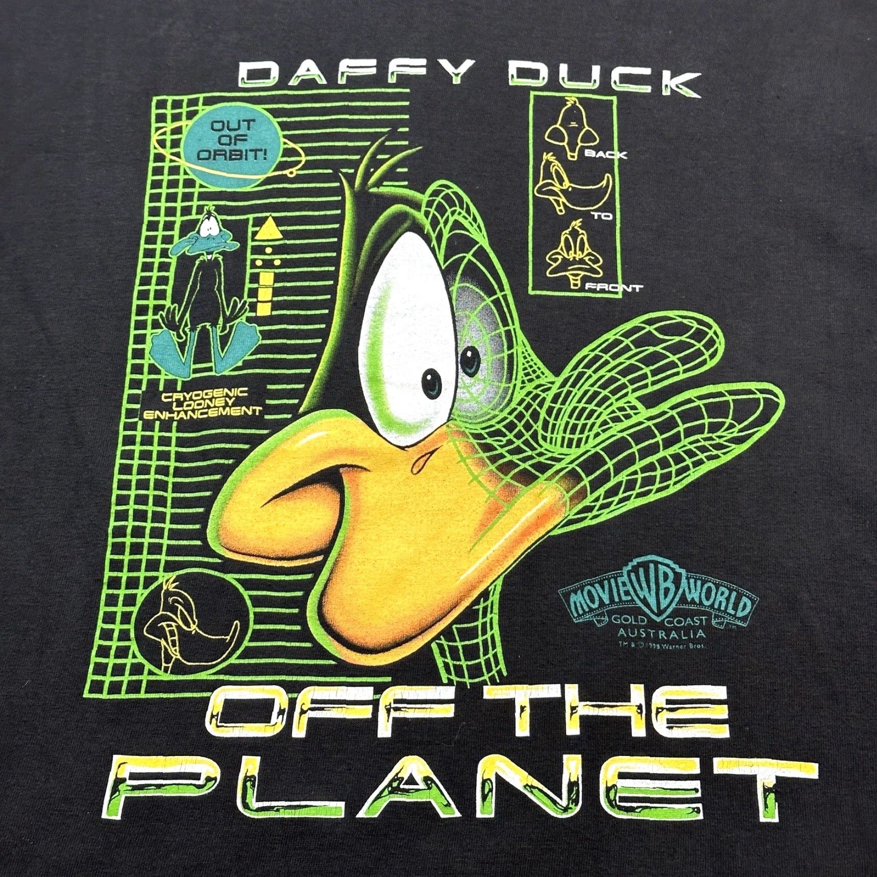 Vintage VINTAGE Warner Bros Shirt Mens Small Black Daffy Duck Movie World 90s Cartoon Graphic Print T-Shirt Size US S / EU 44-46 / 1 - 3 Thumbnail