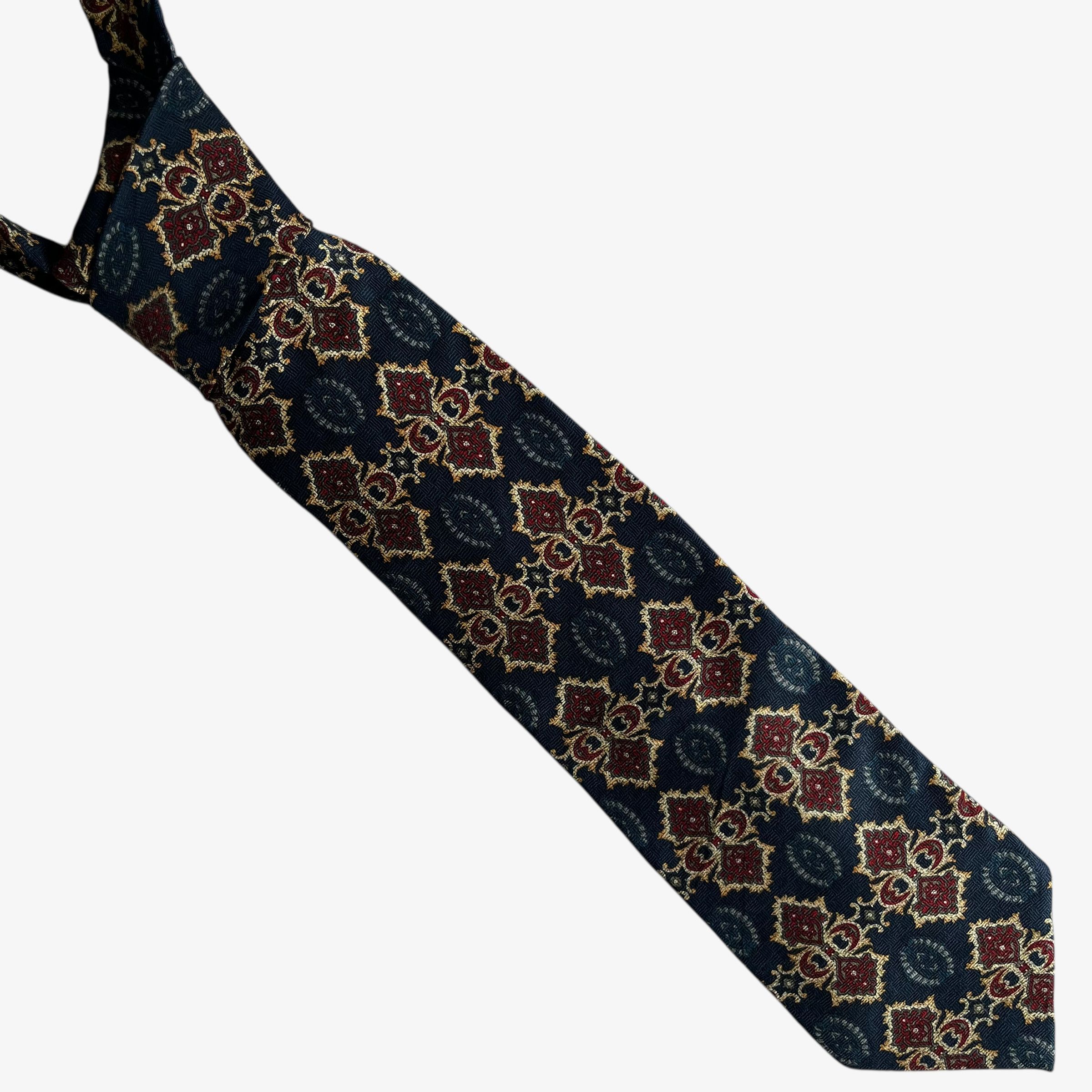 Pierre Balmain Vintage 80s Pierre Balmain Abstract Print Navy Silk Tie Size ONE SIZE - 1 Thumbnail