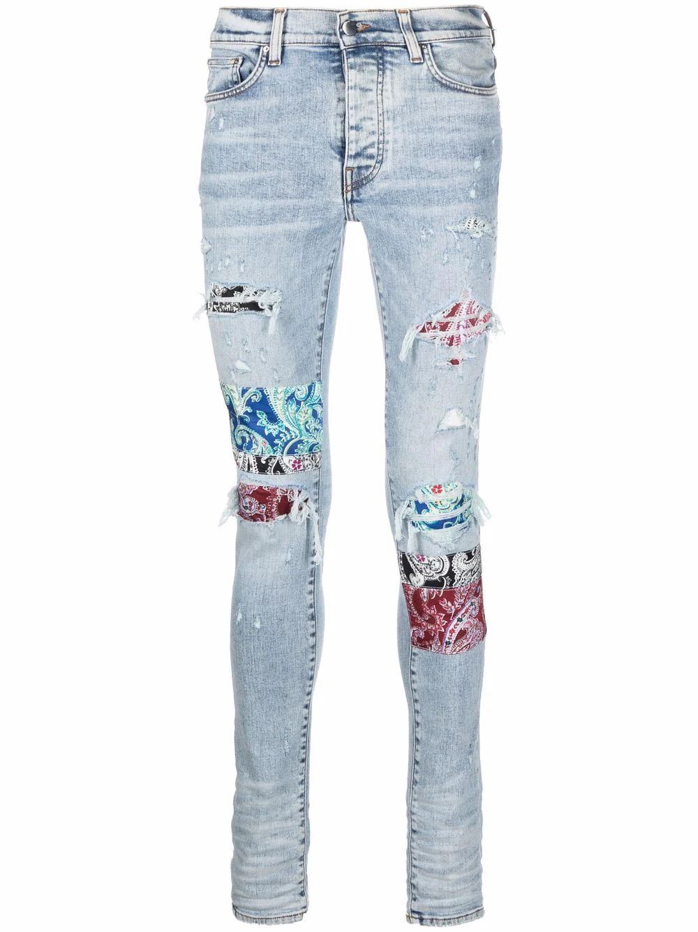 o1mle0924 Pajama Art Patch Jeans in Light Blue
