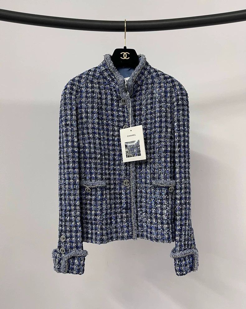 Chanel Chanel Blue stand-up collar jacket with diamond buckle Size XXS / US 00 / IT 34 - 1 Thumbnail