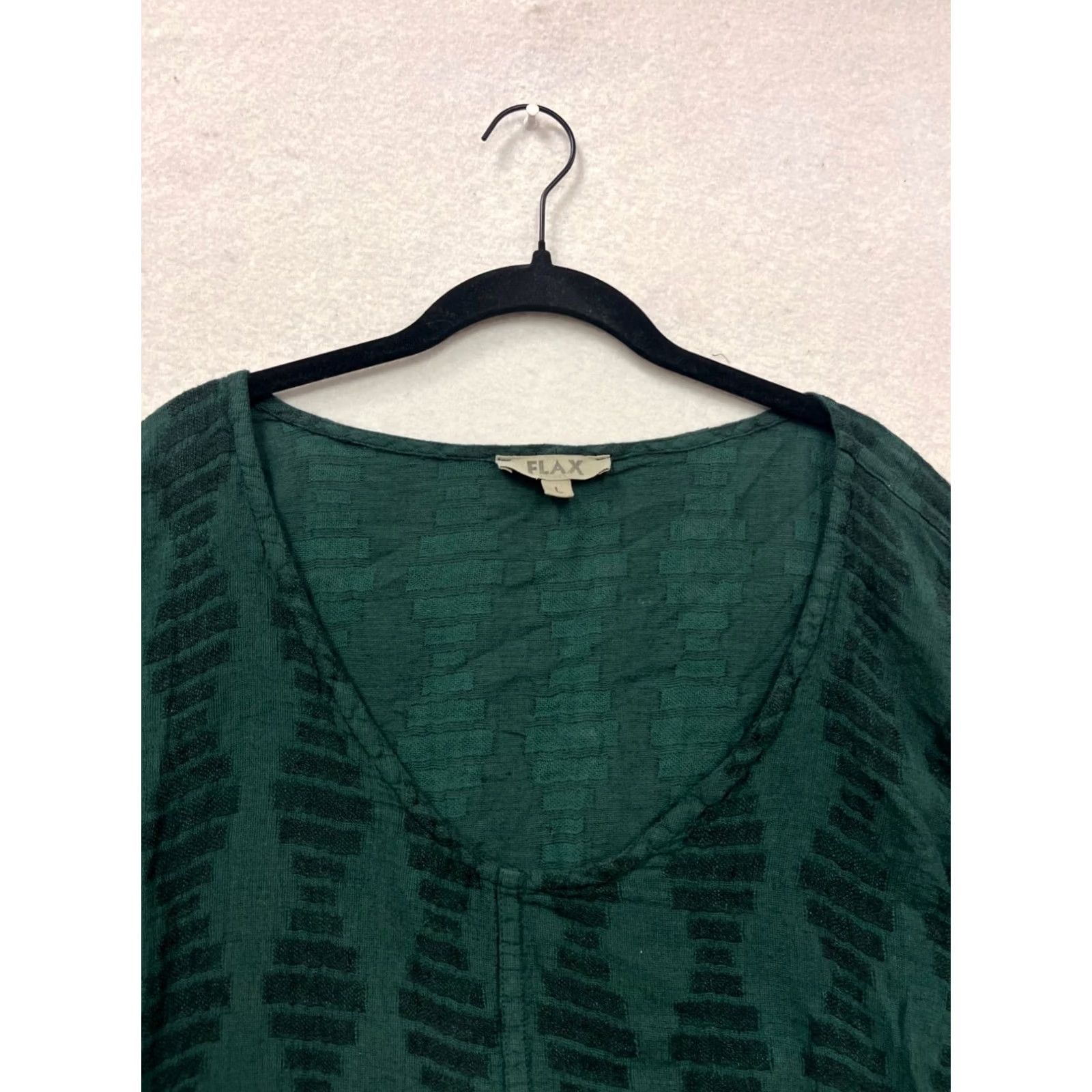 FLAX FLAX Blouse Long Sleeve Top Unisex Adults L Green Linen-Cotton Blend Patterned 167A Size L / US 10 / IT 46 - 5 Thumbnail
