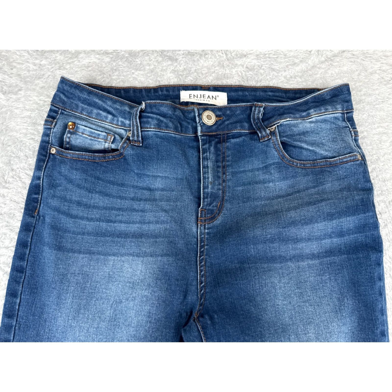 Vintage Enjean Jeans Juniors 13 Blue Denim Skinny Taper Cotton Poly Blend Mid Rise 30x26 Size 34" / US 12 / IT 48 - 4 Thumbnail