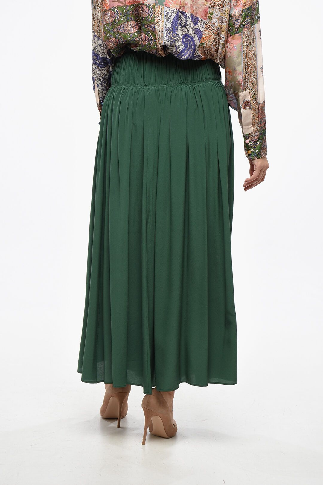 Chloe og1mm1125 Silk Pleated Flared Maxi Skirt in Green Size 26" / US 2 / IT 38 - 2 Thumbnail