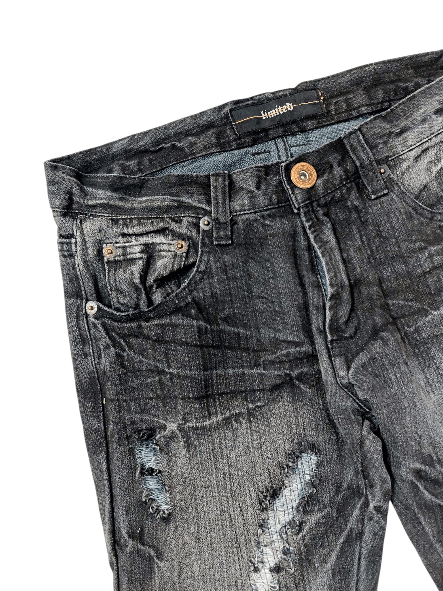 Grudged Limited Ripped Stitch Flare Denim