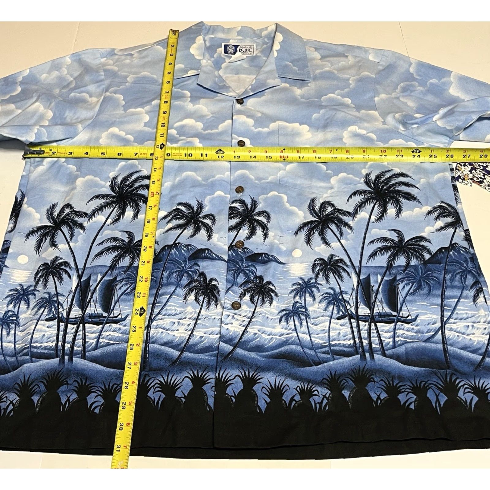 Vintage RJC Hawaiian Shirt Short Sleeve Button-Up XL Blue Palm Trees NWT Beach Floral Cotton Men Button Front Casual Size US XL / EU 56 / 4 - 4 Thumbnail