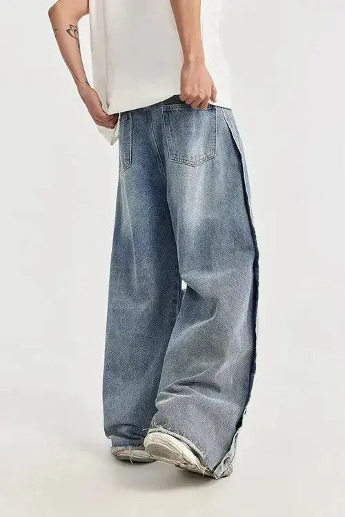 Jean Distressed Baggy Wide Leg Denim Jeans Size US 34 / EU 50 - 3 Thumbnail