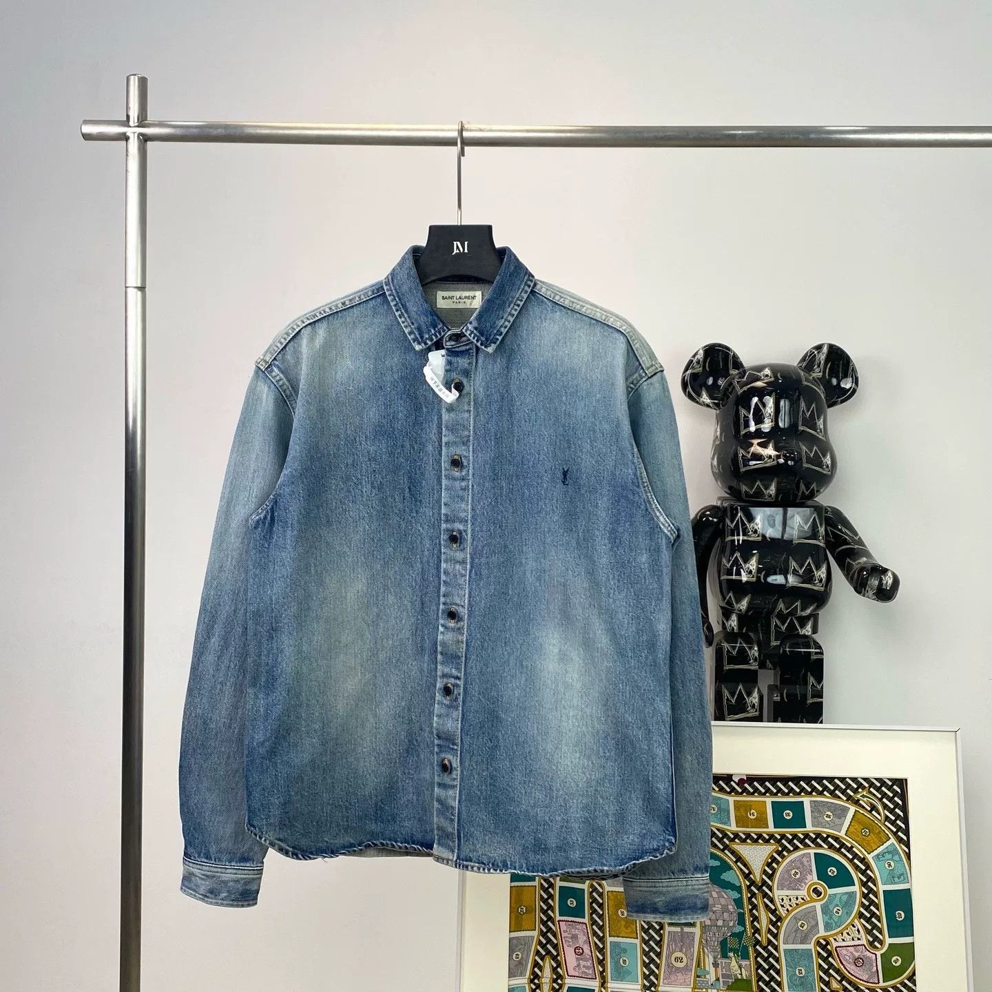 Saint Laurent Paris Saint Laurent Blue Logo Embroidered Denim Shirt Size US L / EU 52-54 / 3 - 1 Thumbnail