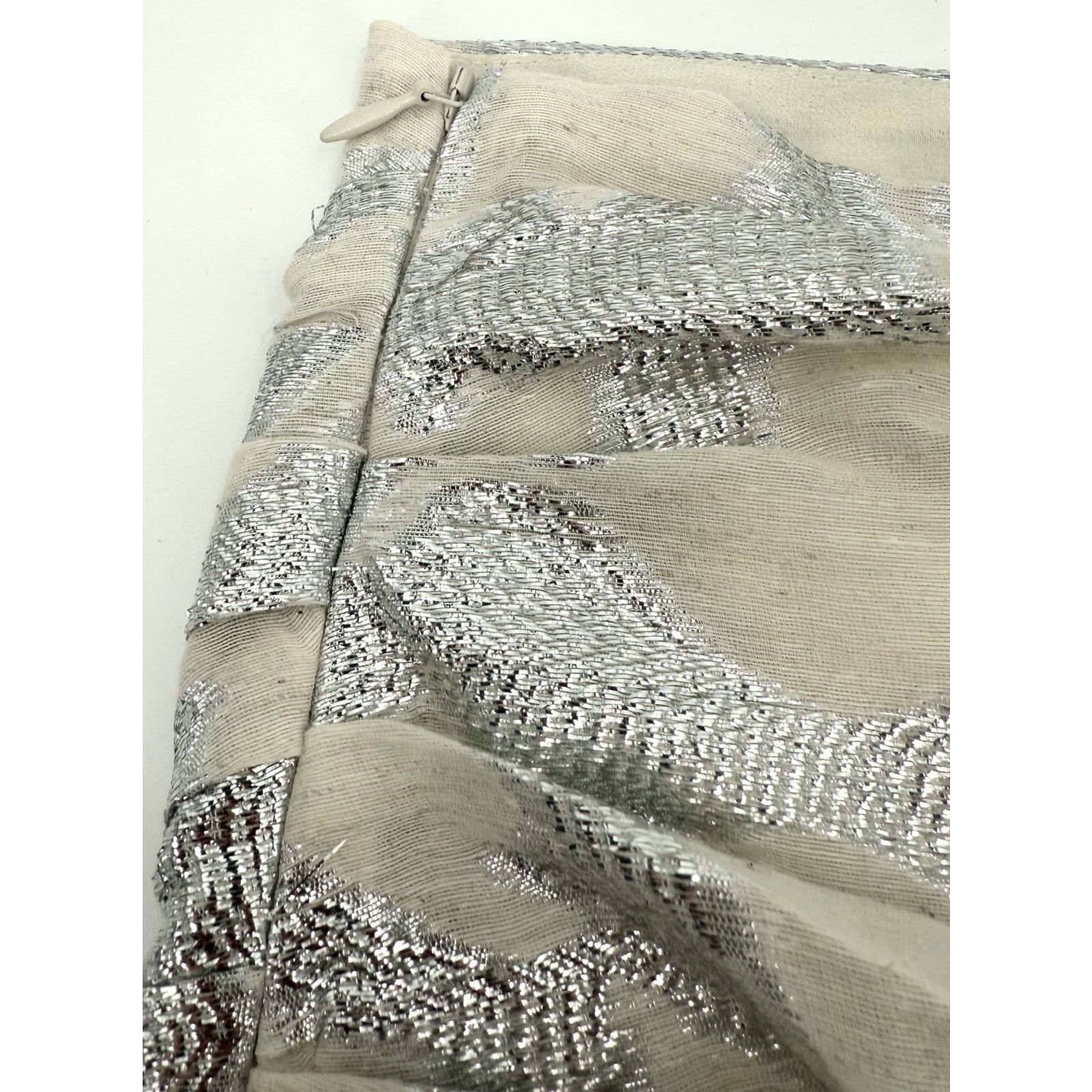 Iro NWT IRO Ovidas Ecru Silver Metallic Jacquard Ruffled Skirt Size 24" / US 00 / IT 34 - 4 Thumbnail