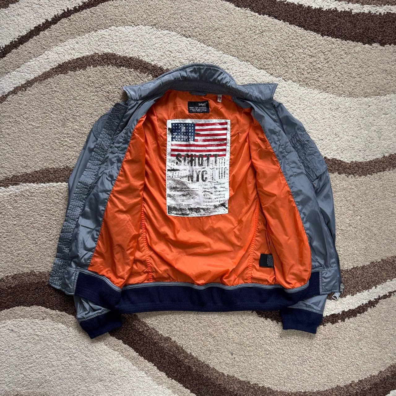 Schott Schott NYC Military Style Bomber Jacket – Grey/Orange Size US M / EU 48-50 / 2 - 6 Thumbnail