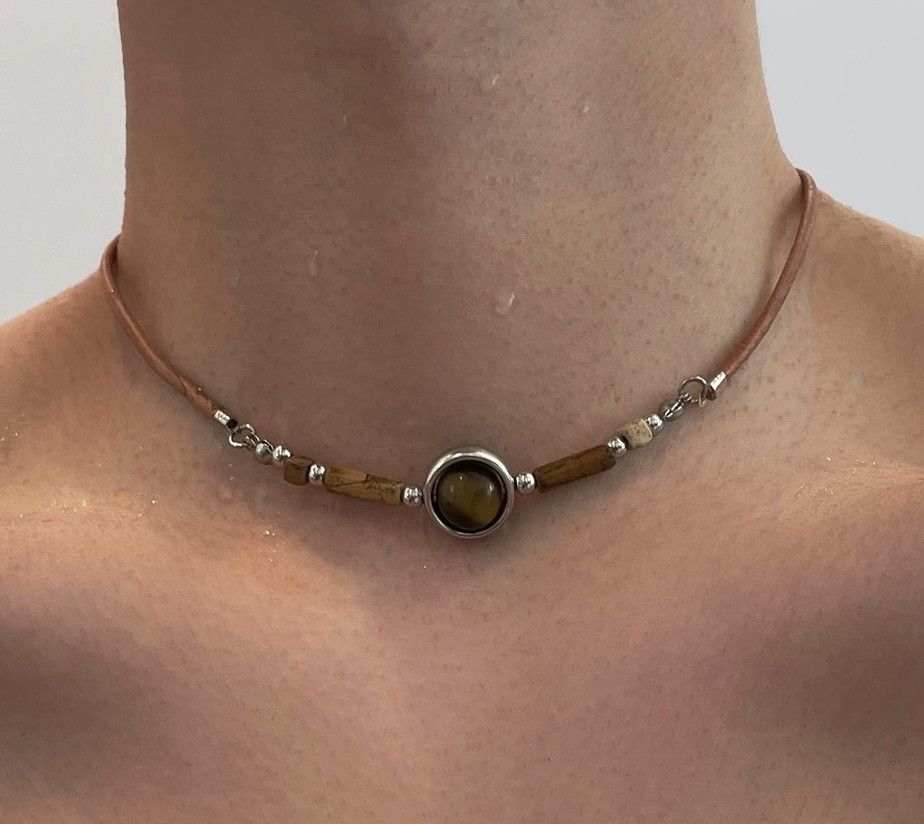 Japanese Brand × Jewelry Fashion punk retro y2k gem leather choker necklace Size ONE SIZE - 1 Thumbnail