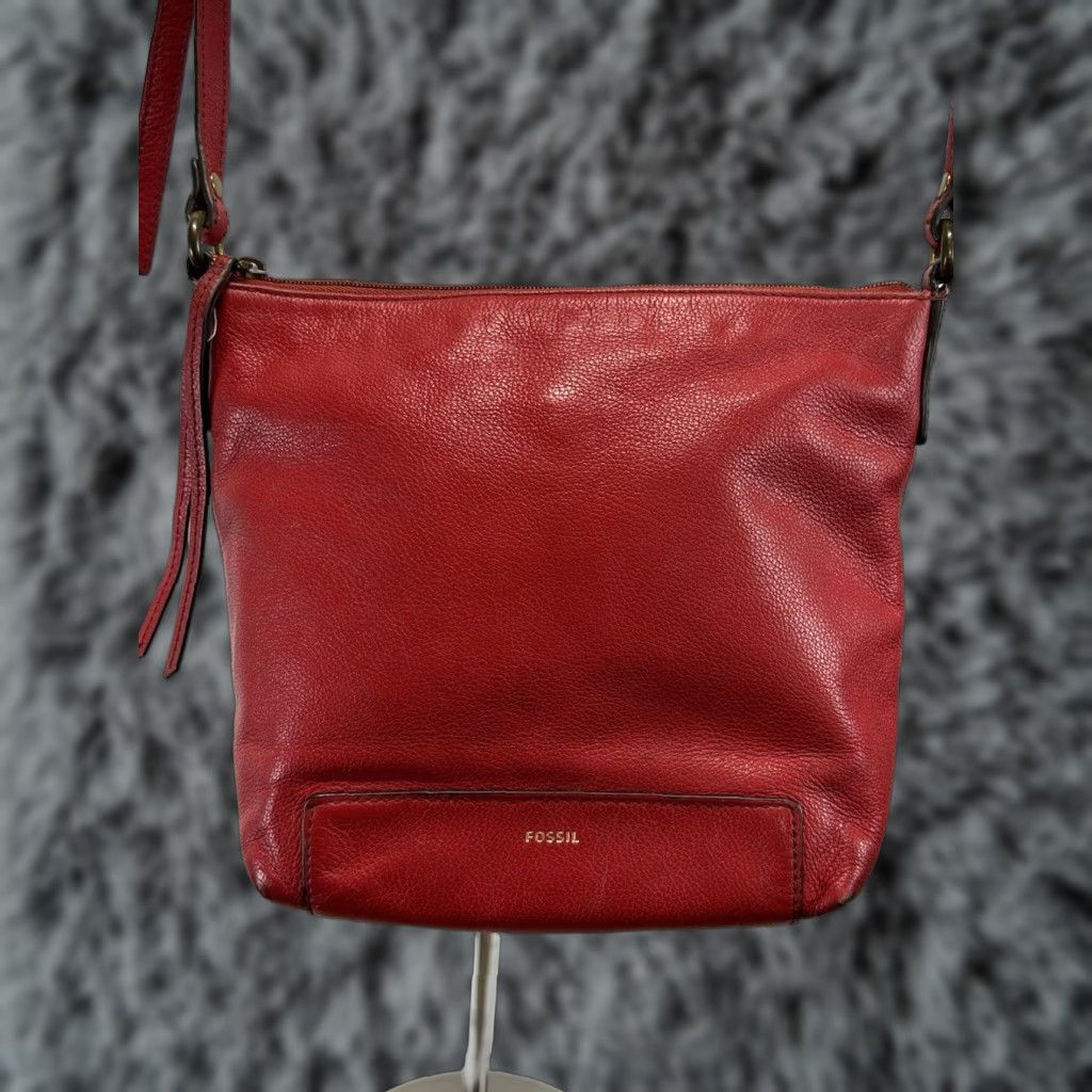Fossil VINTAGE Fossil Kinley Crossbody Crossbody Bag Red Leather Adjustable Strap Womens Medium 10in 9in Bag Width Zip Size ONE SIZE - 1 Thumbnail