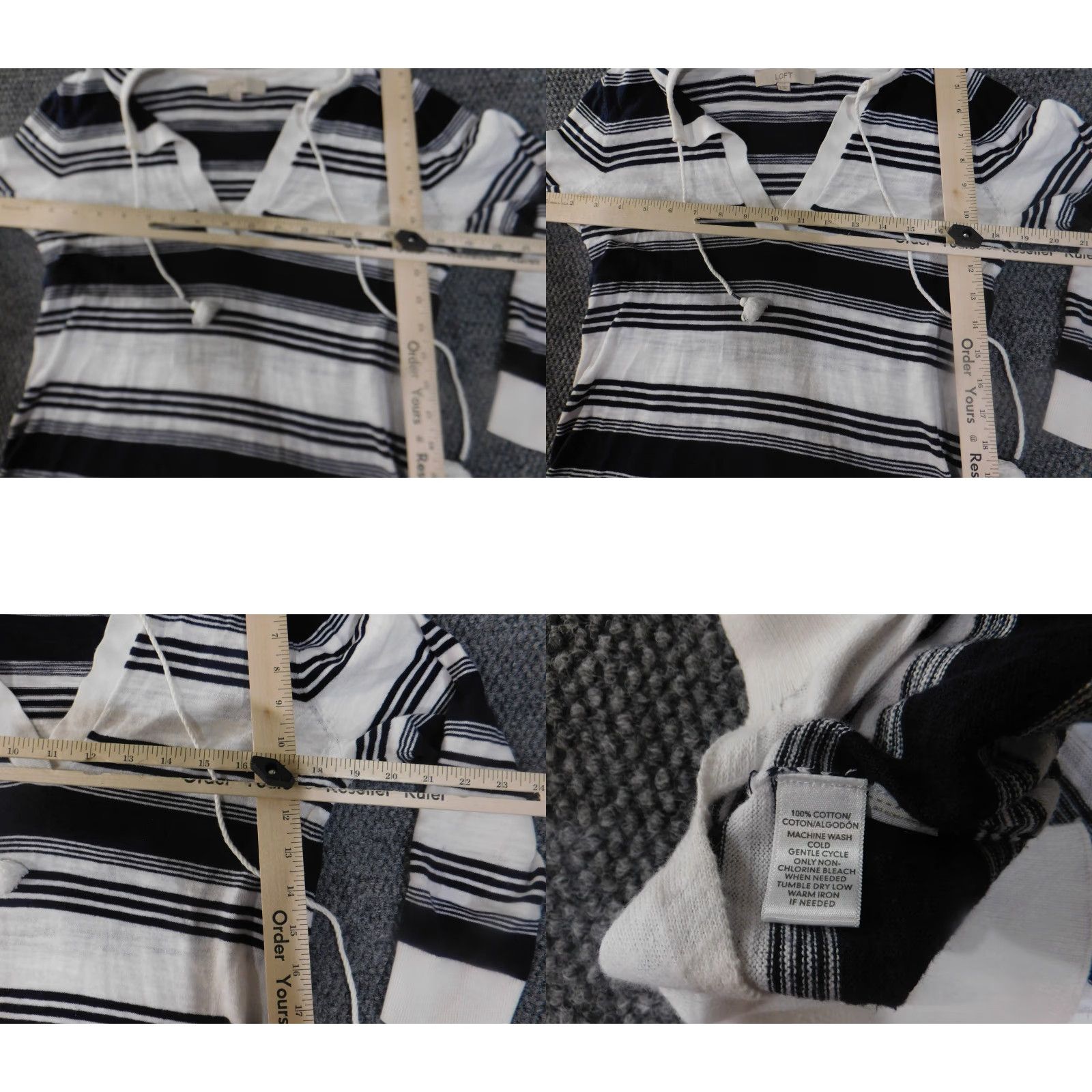 Loft LOFT Sweater Womens Small Black White Striped Long Sleeve Tunic Pullover Cotton V-Neck Drawstring Tassels Tunic Lightweight Knits Size S / US 4 / IT 40 - 8 Thumbnail