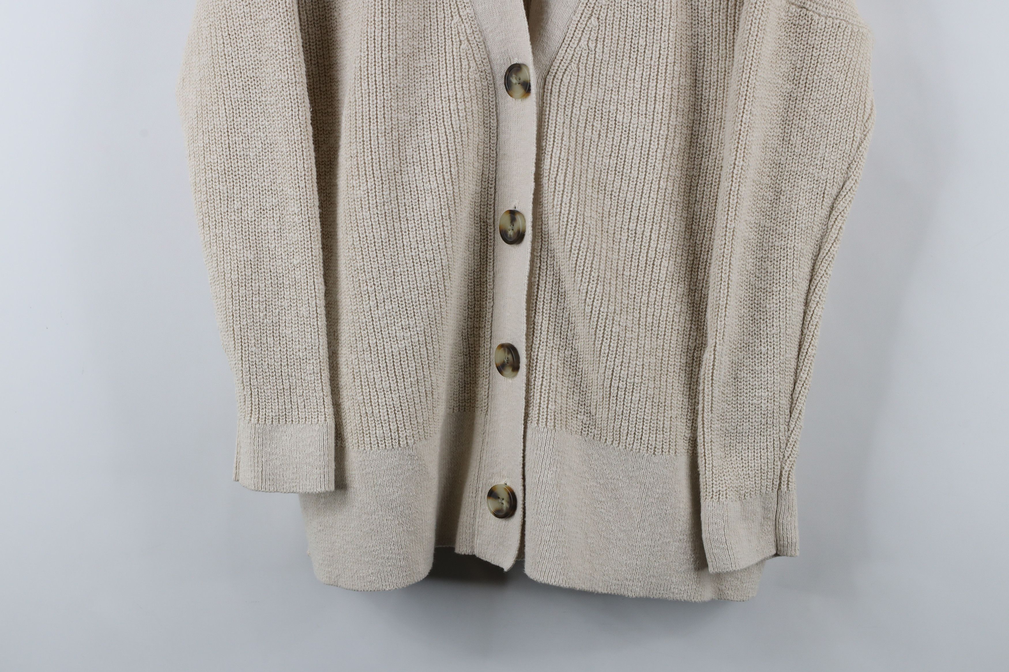 Madewell × Vintage Madewell Cotton Ribbed Knit Lovell Cardigan Sweater Beige Size M / US 6-8 / IT 42-44 - 3 Thumbnail