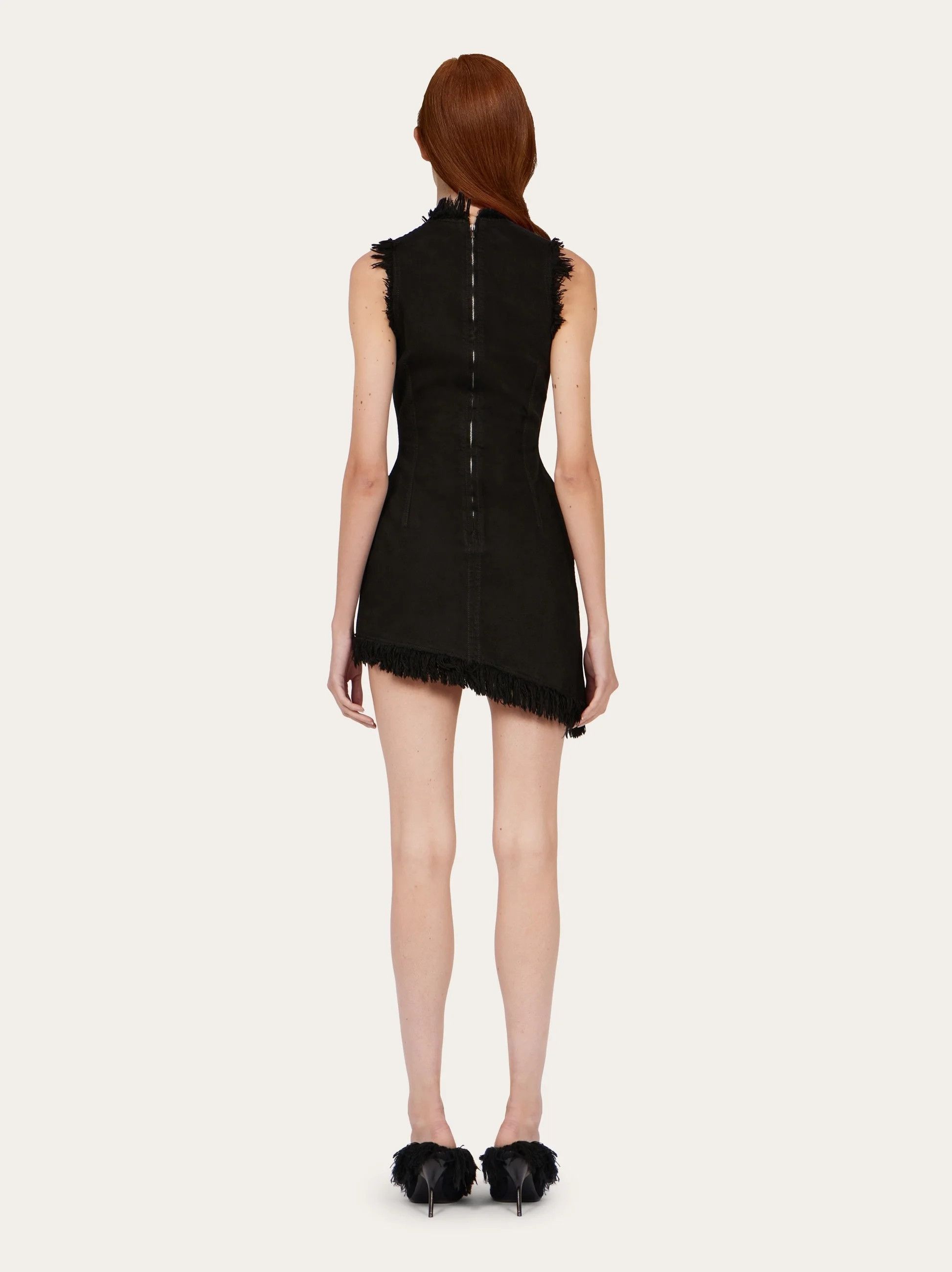 Salvatore Ferragamo o1s1rm0426 Frayed Edges Mini Dress in Black Size L / US 10 / IT 46 - 4 Thumbnail