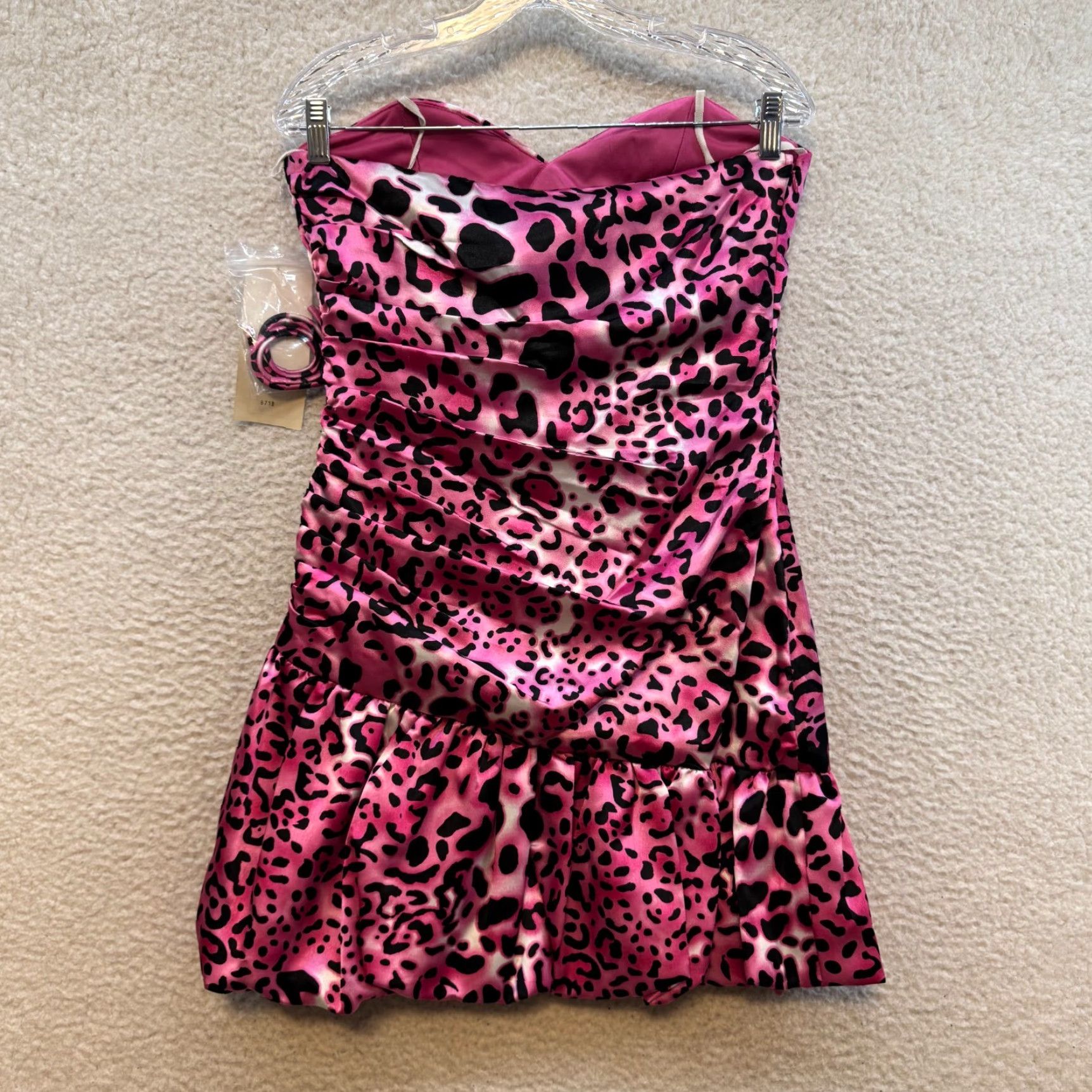 Vintage VINTAGE 90s Y2K Fiesta Strapless Mini Dress Pink Cheetah Leopard Satin 8 Medium Women's Size M / US 6-8 / IT 42-44 - 2 Thumbnail