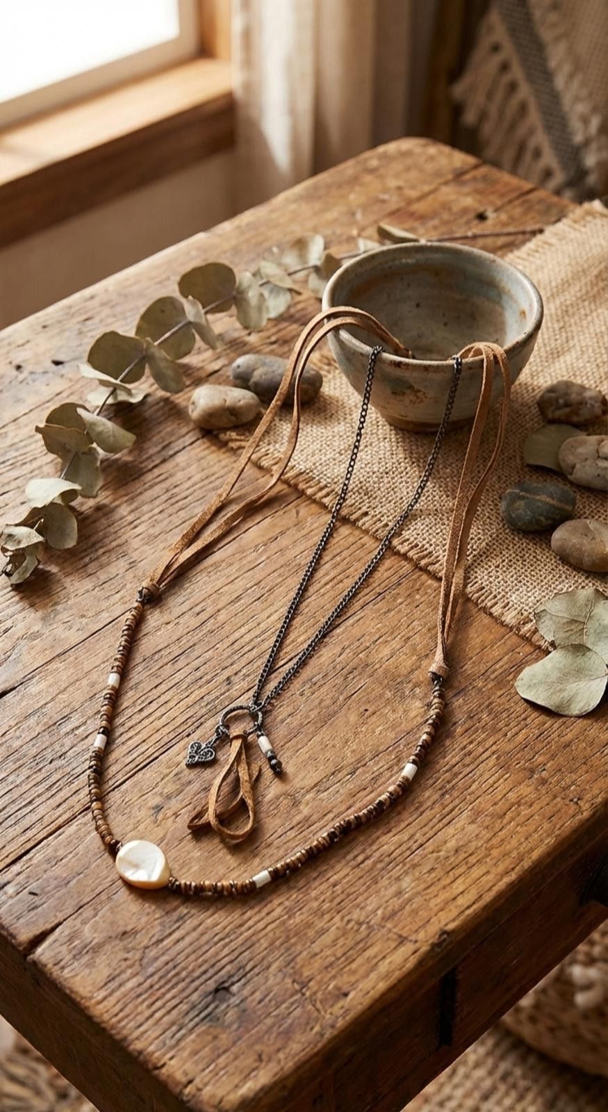 Other Dreamscape Necklace - Boho Wood Bead & Chain Heart Charm Size ONE SIZE - 3 Thumbnail