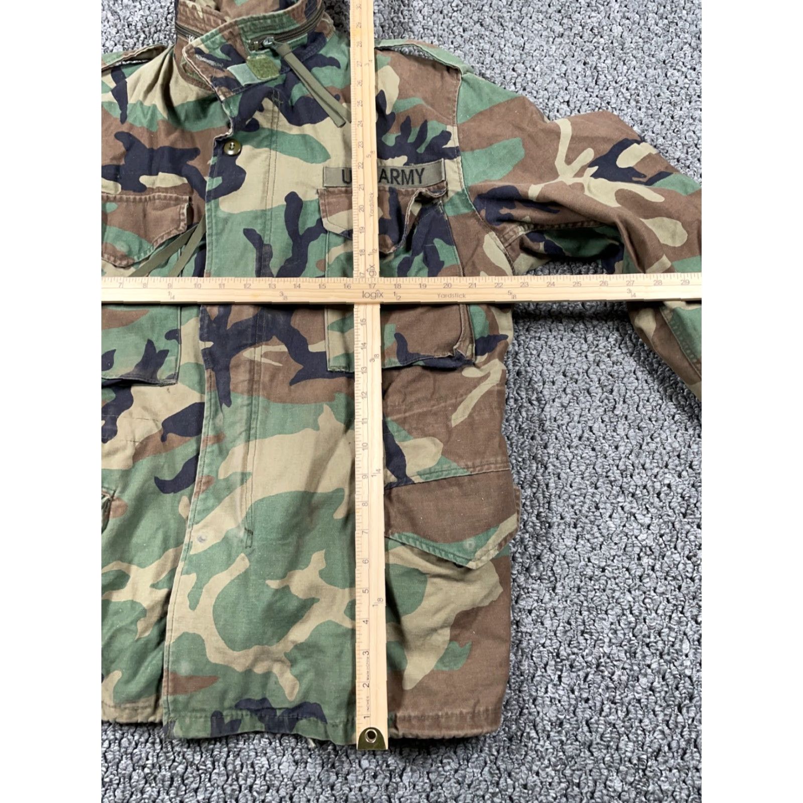 Vintage VINTAGE US Army M-65 Jacket Camouflage Short, Green, Cotton, Full Zip, Hooded, Lined, Four Front Pockets, Stand-Up Collar, Outdoor Military Size US 31 - 5 Thumbnail