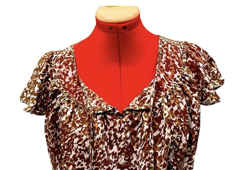 Apt. 9 Apt. 9 Boho Flutter Sleeve Blouse Medium Brown Abstract Top Size M / US 6-8 / IT 42-44 - 2 Thumbnail