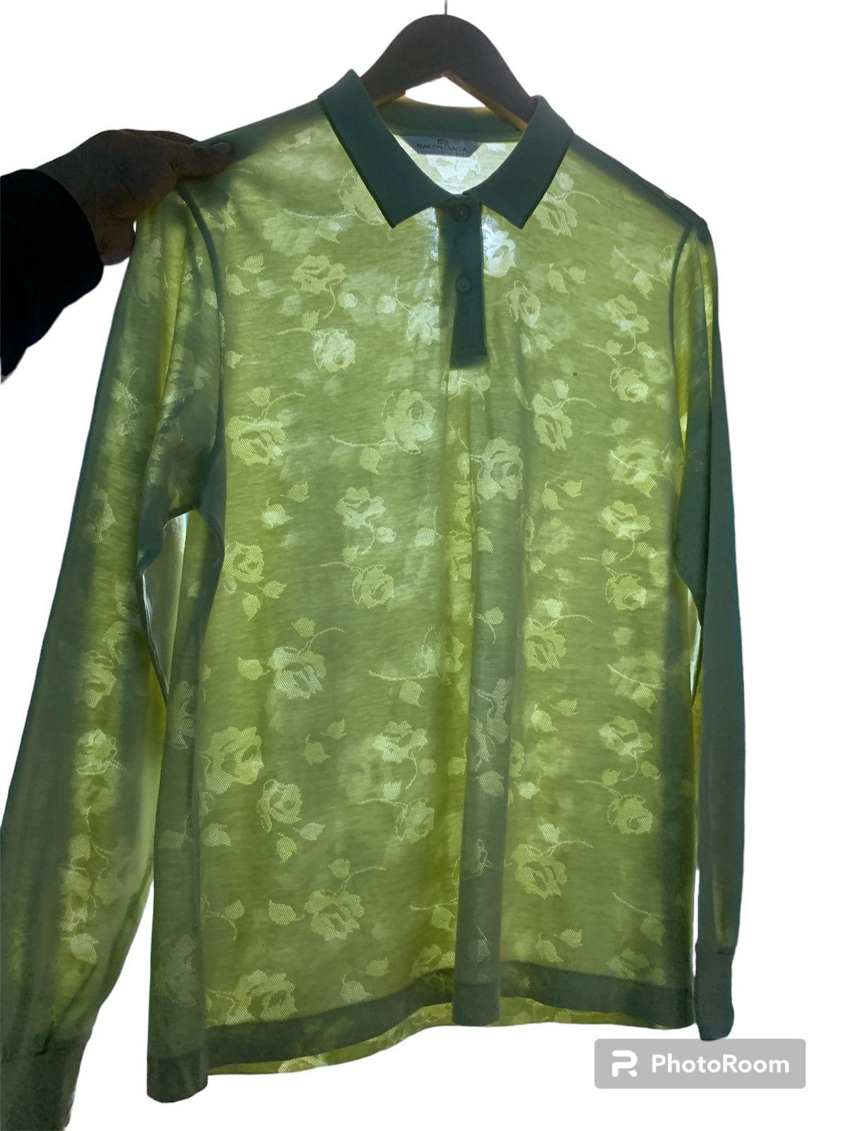 Balenciaga Rare❗️Balenciaga vintage mesh floral long sleeve polo shirt Size L / US 10 / IT 46 - 1 Thumbnail