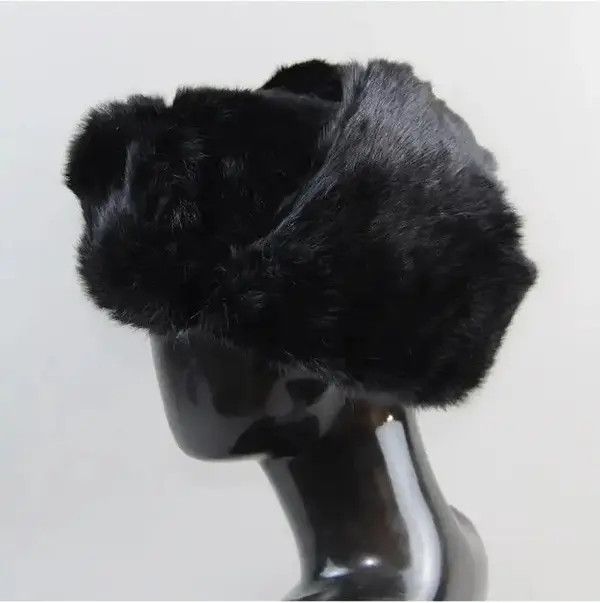 Japanese Brand Warm Natural Rabbit Fur Bomber Hat With Earflaps Size ONE SIZE - 3 Thumbnail
