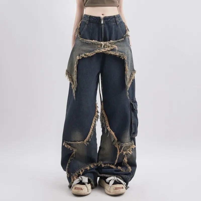 Vintage Jeans high waist wide-leg American straight hip-hop trousers Size 28" / US 6 / IT 42 - 1 Thumbnail