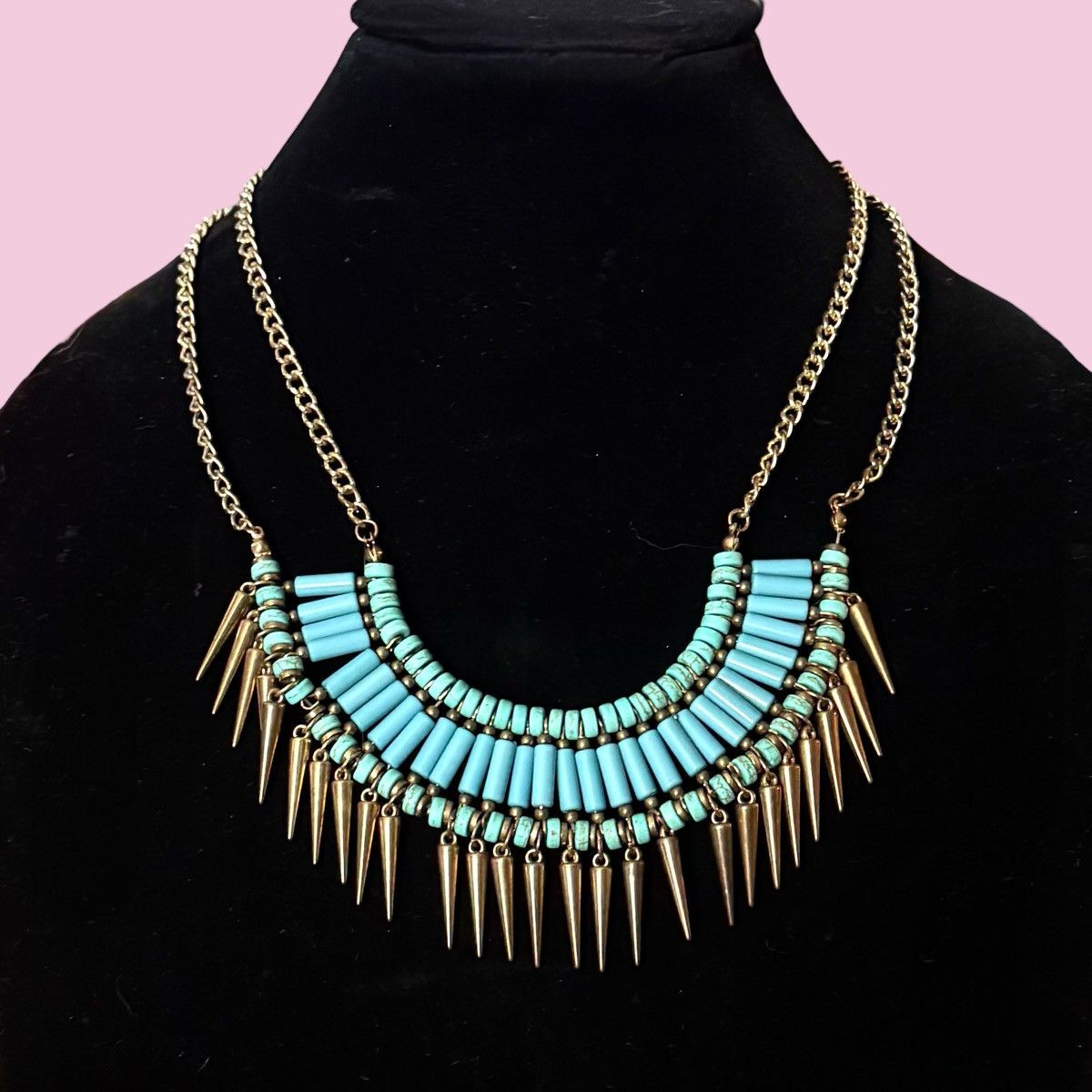 Other Gold tone turquoise bead spike statement necklace Size ONE SIZE - 1 Thumbnail