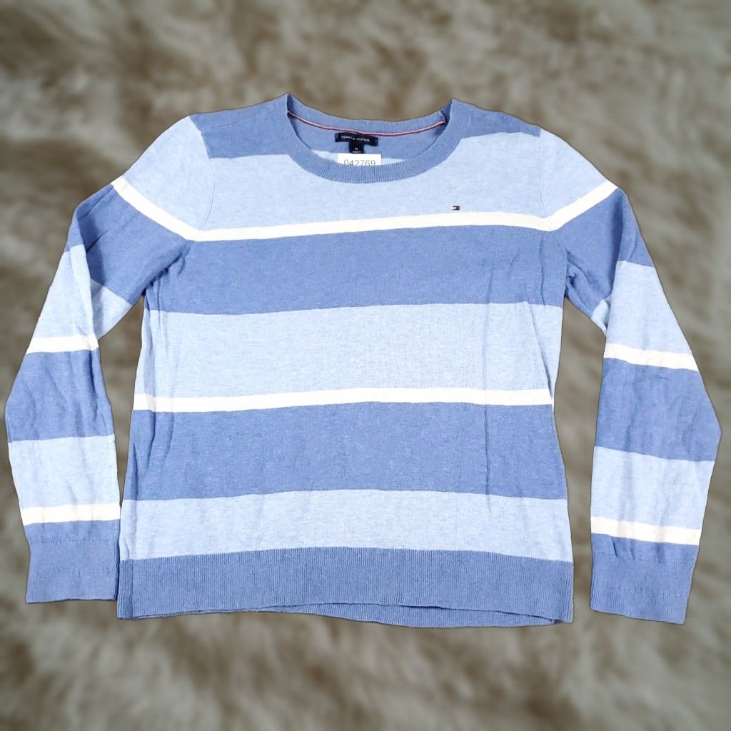 Tommy Hilfiger Tommy Hilfiger Sweater Womens Medium Blue Striped Pullover Crew Neck Sweatshirt Size M / US 6-8 / IT 42-44 - 1 Thumbnail
