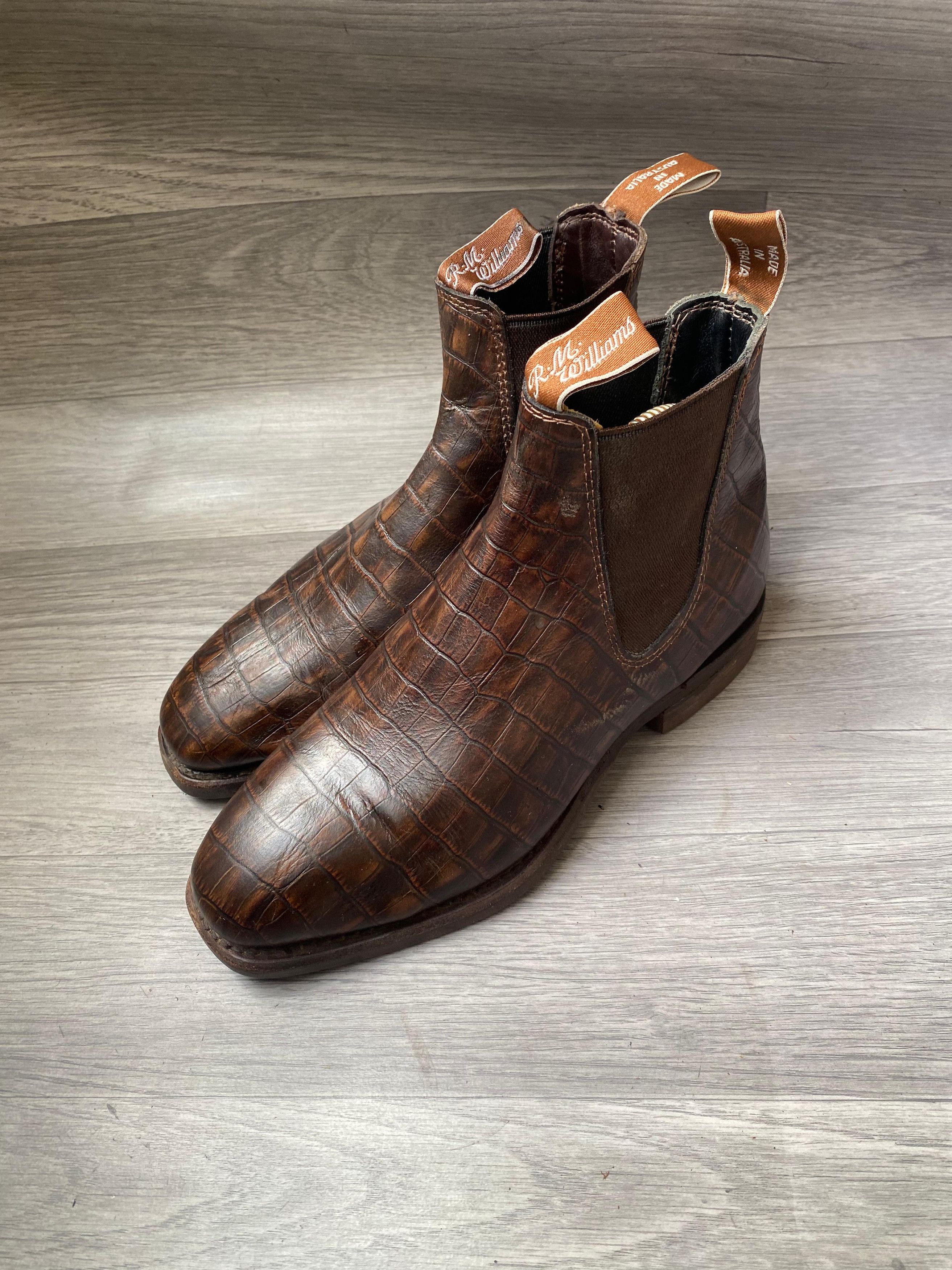 R.M. Williams Rm williaCrocodile Embossed Leather Chelsea Boots Sz UK 5 Size US 5.5 / EU 38 - 2 Thumbnail