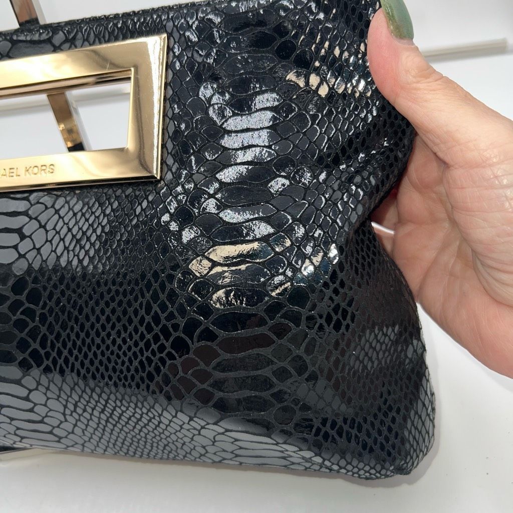 Michael Kors Michael Michael Kors Snake Embossed Shiny Suede Metal Branded Handle Clutch Size ONE SIZE - 2 Thumbnail