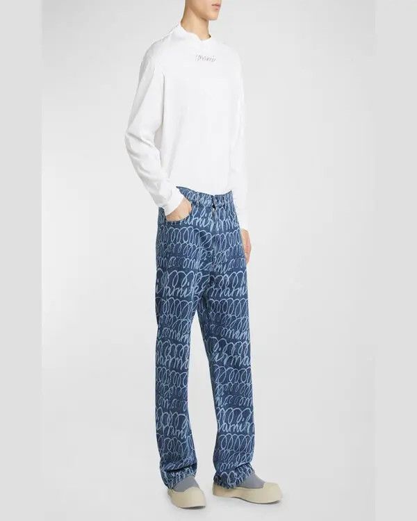 Marni o1w1db11125 Wide-Leg Scribble Jeans in Blue Size US 32 / EU 48 - 5 Thumbnail