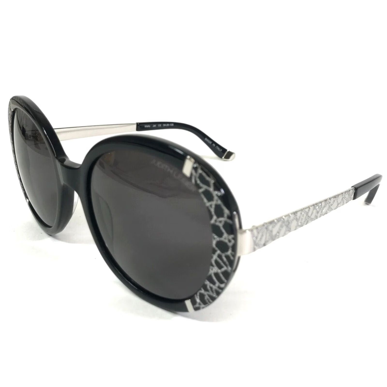 Judith Leiber Sunglasses Waltz Jet Black Silver Oversized 