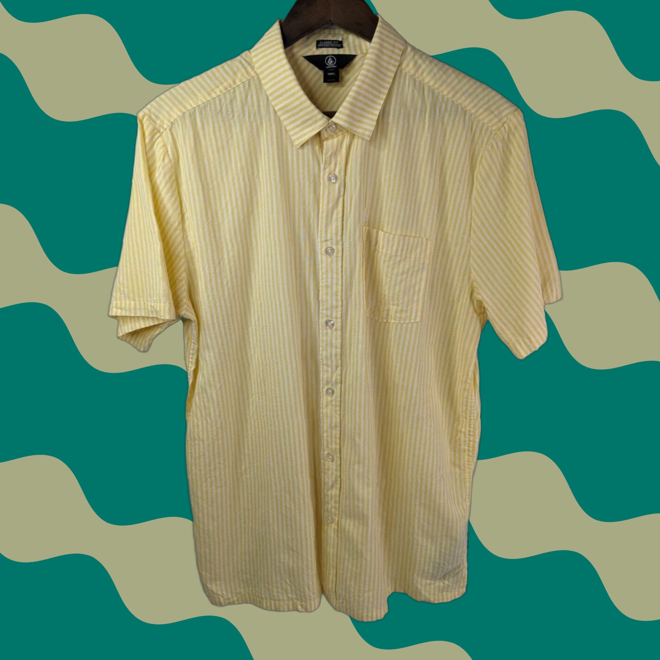 Volcom Volcom Classic Fit Shirt Men Size Large Yellow Stripe Short Sleeve Button-Down Shirt Size US L / EU 52-54 / 3 - 1 Thumbnail