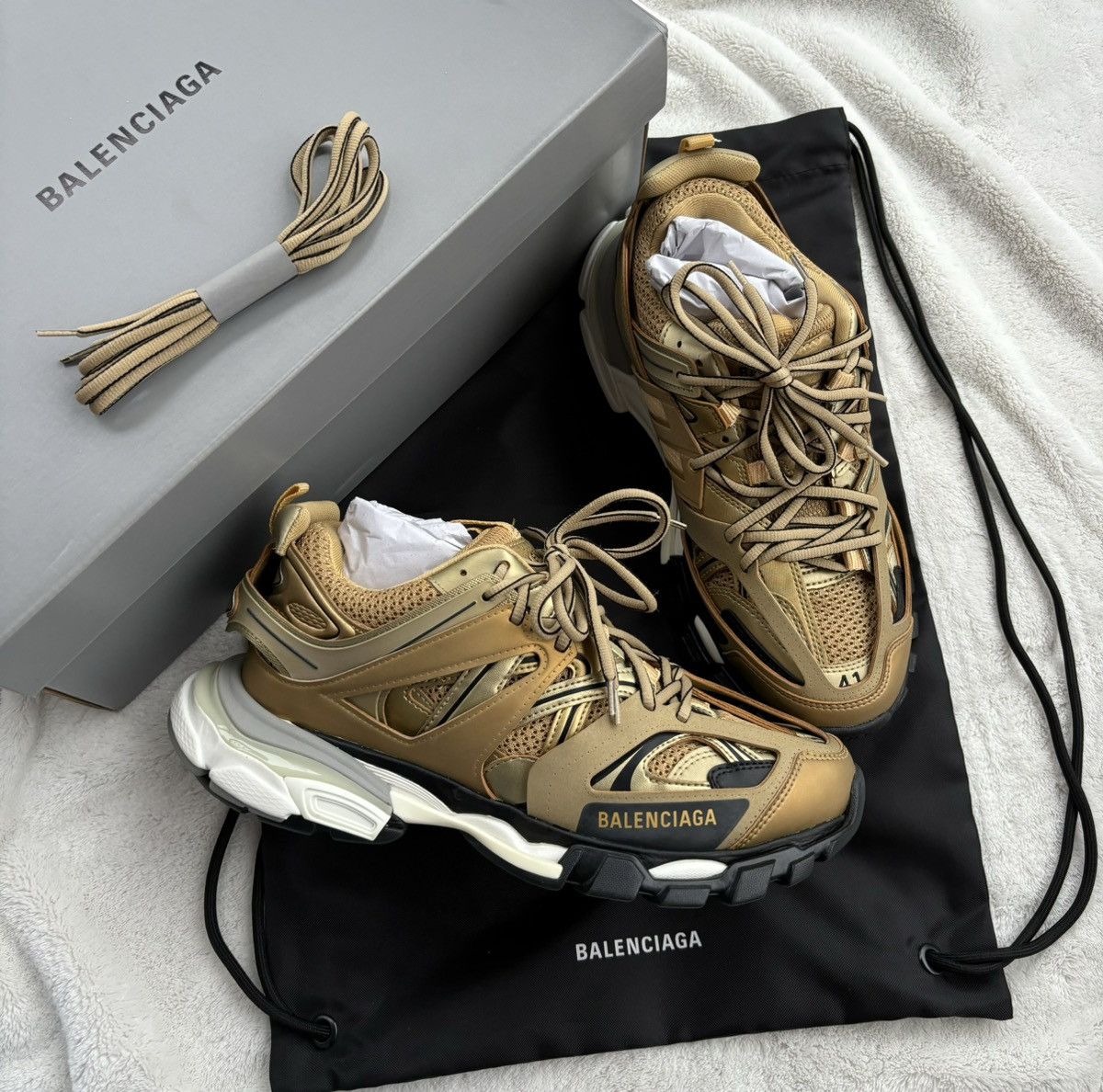 Balenciaga Balenciaga Gold/White/Black Track Sneakers Size US 8 / EU 41 - 1 Thumbnail