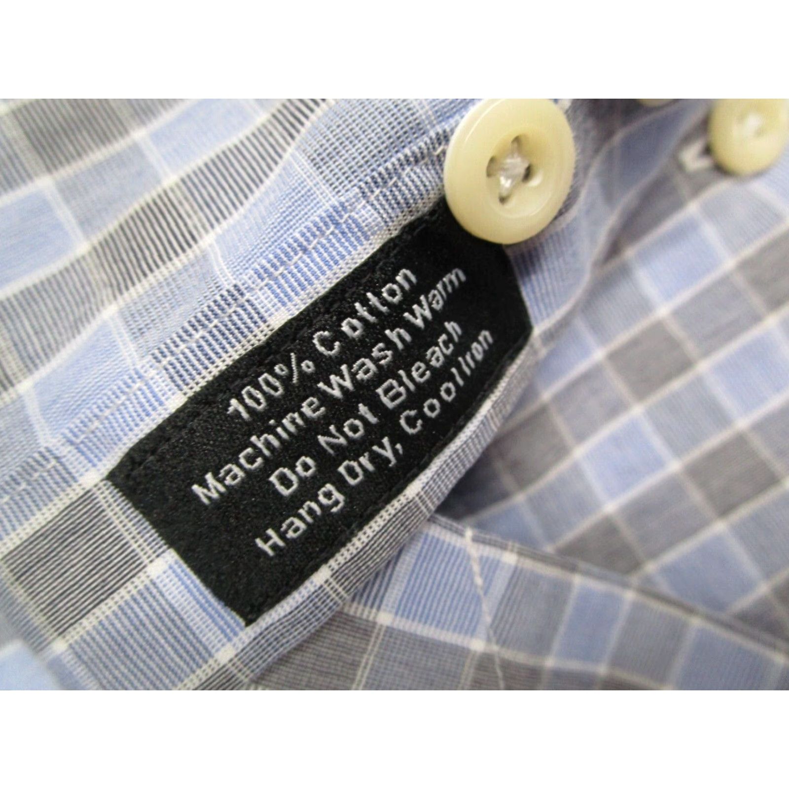 David Donahue David Donahue Mens 16 34 Blue Check Long Sleeve Dress Shirt Size 34R - 4 Thumbnail