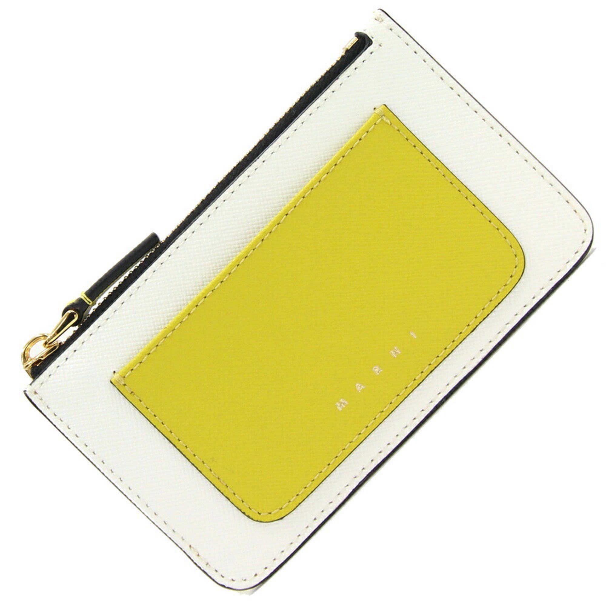 image of Marni Coin Case Pfmo0025U1 White Yellow Leather Card Wallet Bicolor Women's Marni