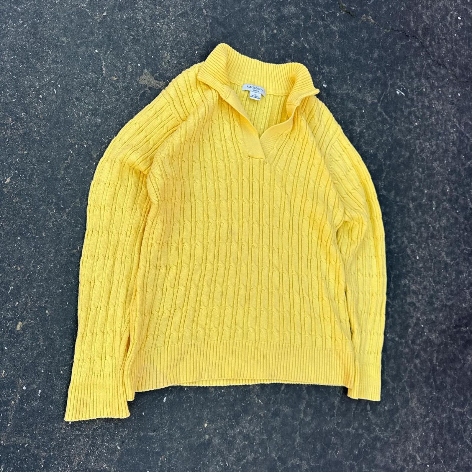 Liz Claiborne Vintage 90s Liz Claiborne Cable Knit Yellow Sweater Size XL Size XL / US 12-14 / IT 48-50 - 2 Thumbnail