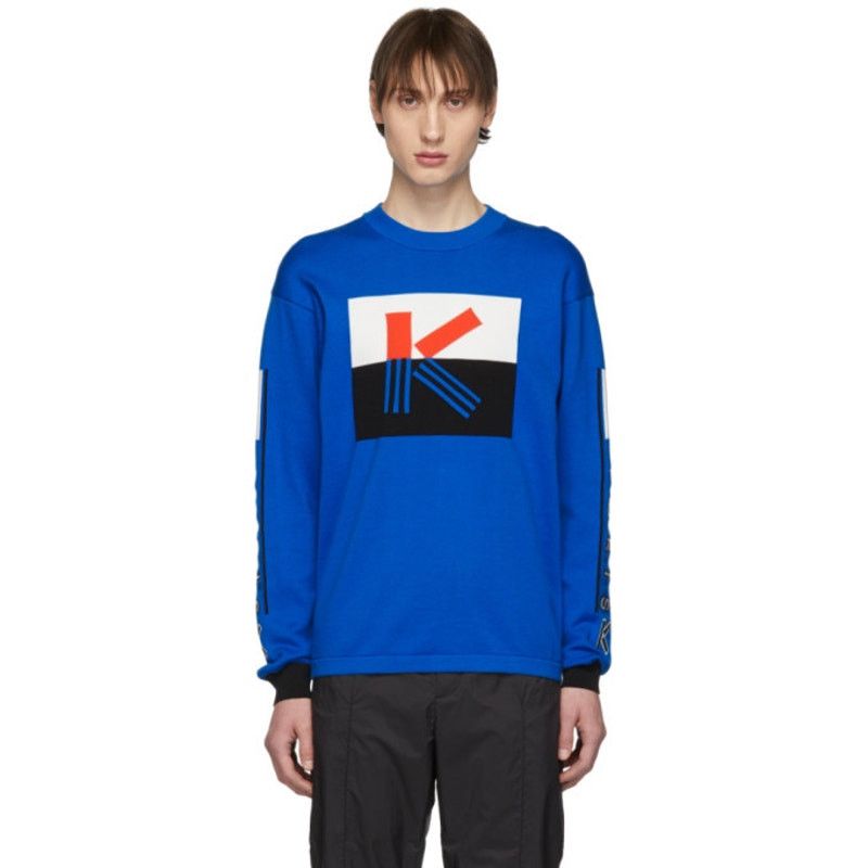 Kenzo Kenzo Paris Blue Letter Colorblock Sweater Sz L ($258 MSRP) Size US L / EU 52-54 / 3 - 1 Thumbnail