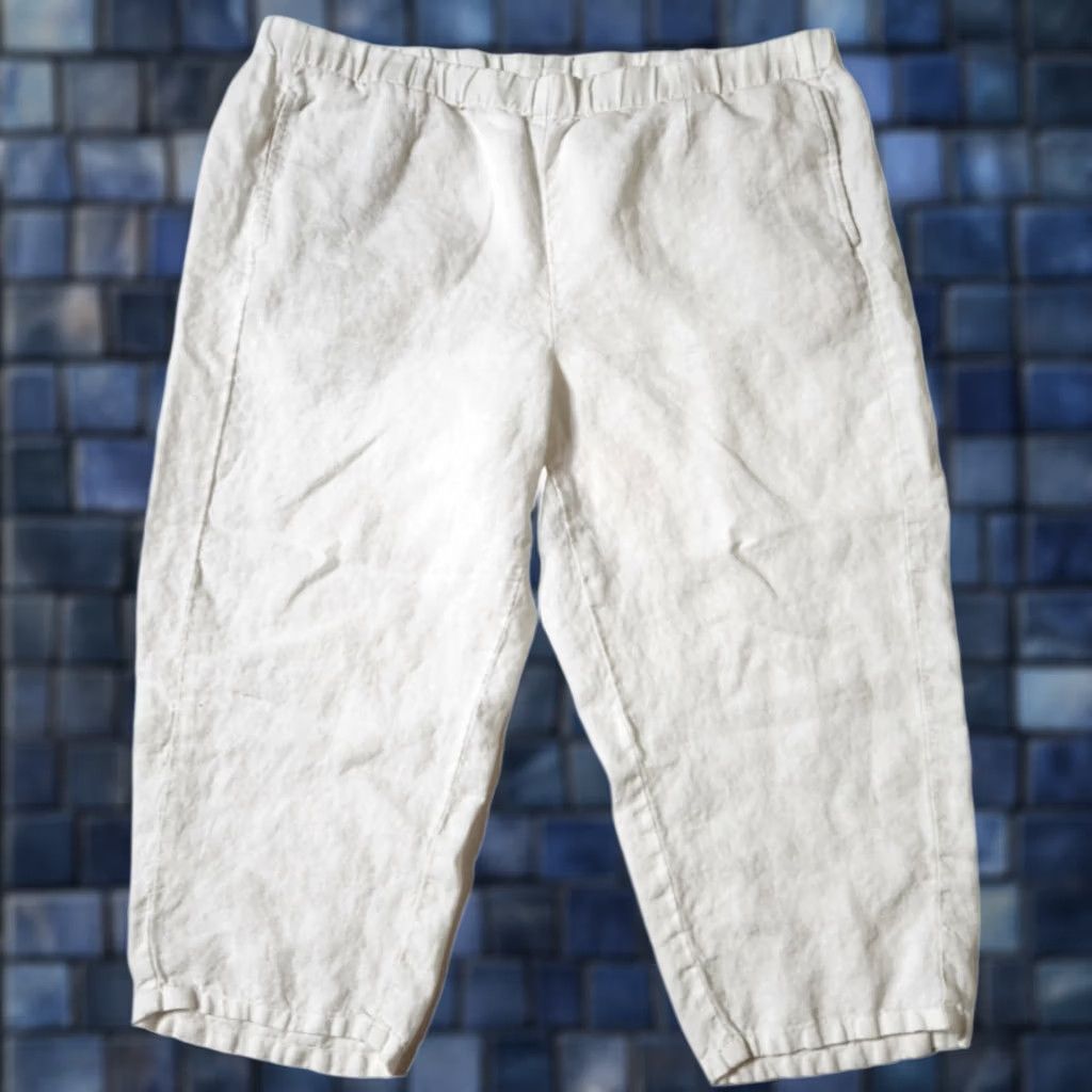 J. Jill J Jill Petite L Pants White 100% Linen Wide Leg Cropped Pockets Flat Front Womens Size 36" / US 14 / IT 50 - 1 Thumbnail