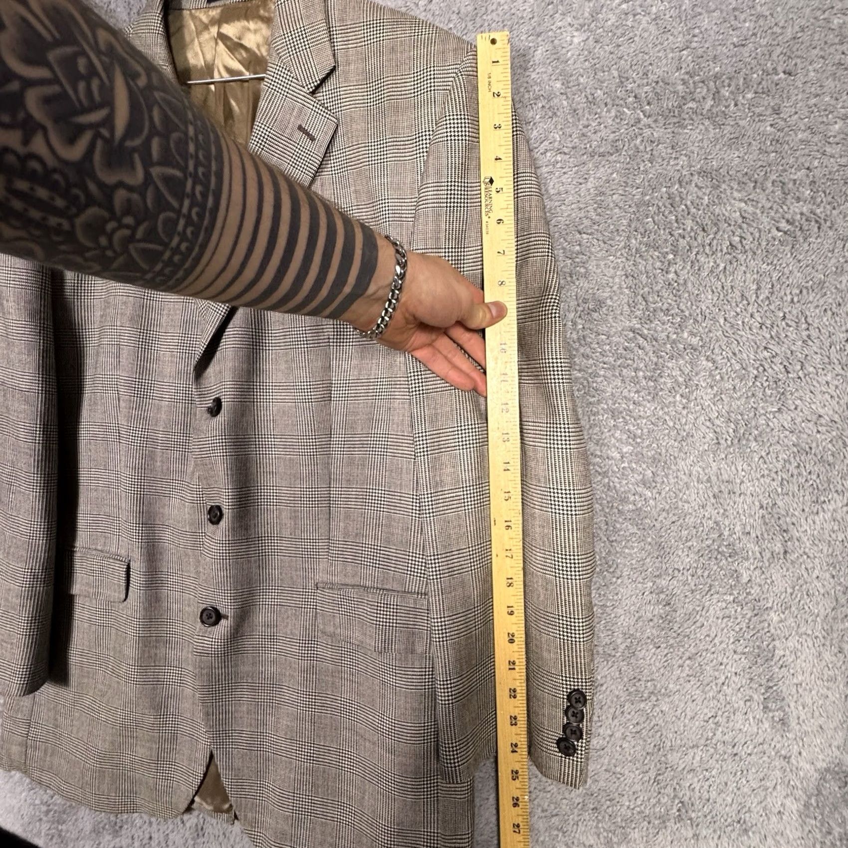 Ralph Lauren VINTAGE Ralph Lauren Blazer Men 44L Silk Wool Glen Check Houndstooth Suit Jacket 3Button Size 44R - 4 Thumbnail