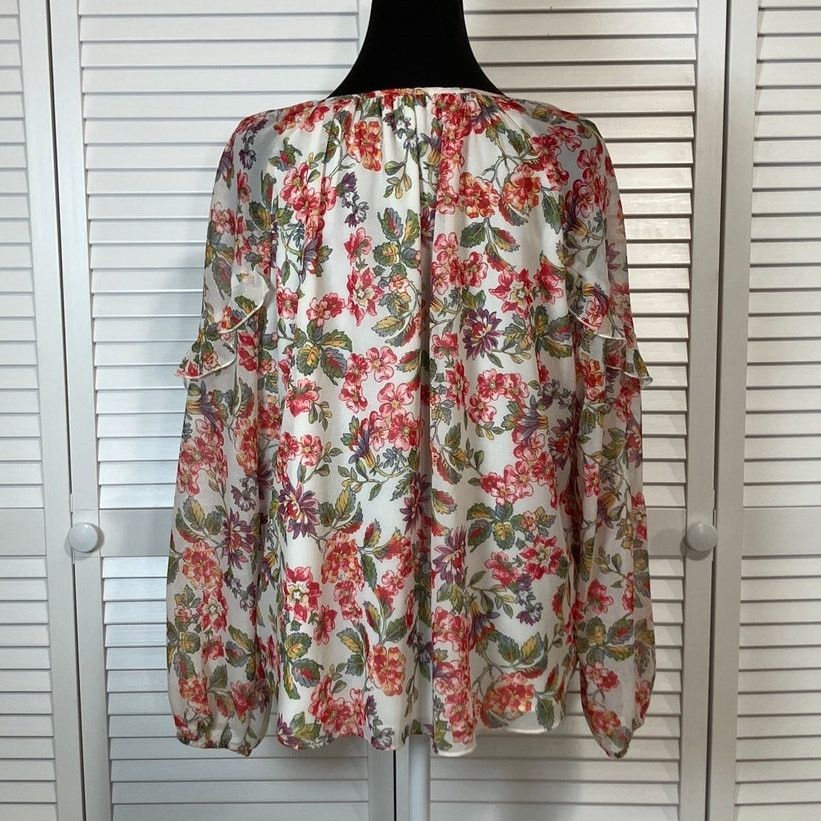 Other Adrienne Vittadini Boho White Floral Ruffled Sleeve Blouse M Size M / US 6-8 / IT 42-44 - 3 Thumbnail