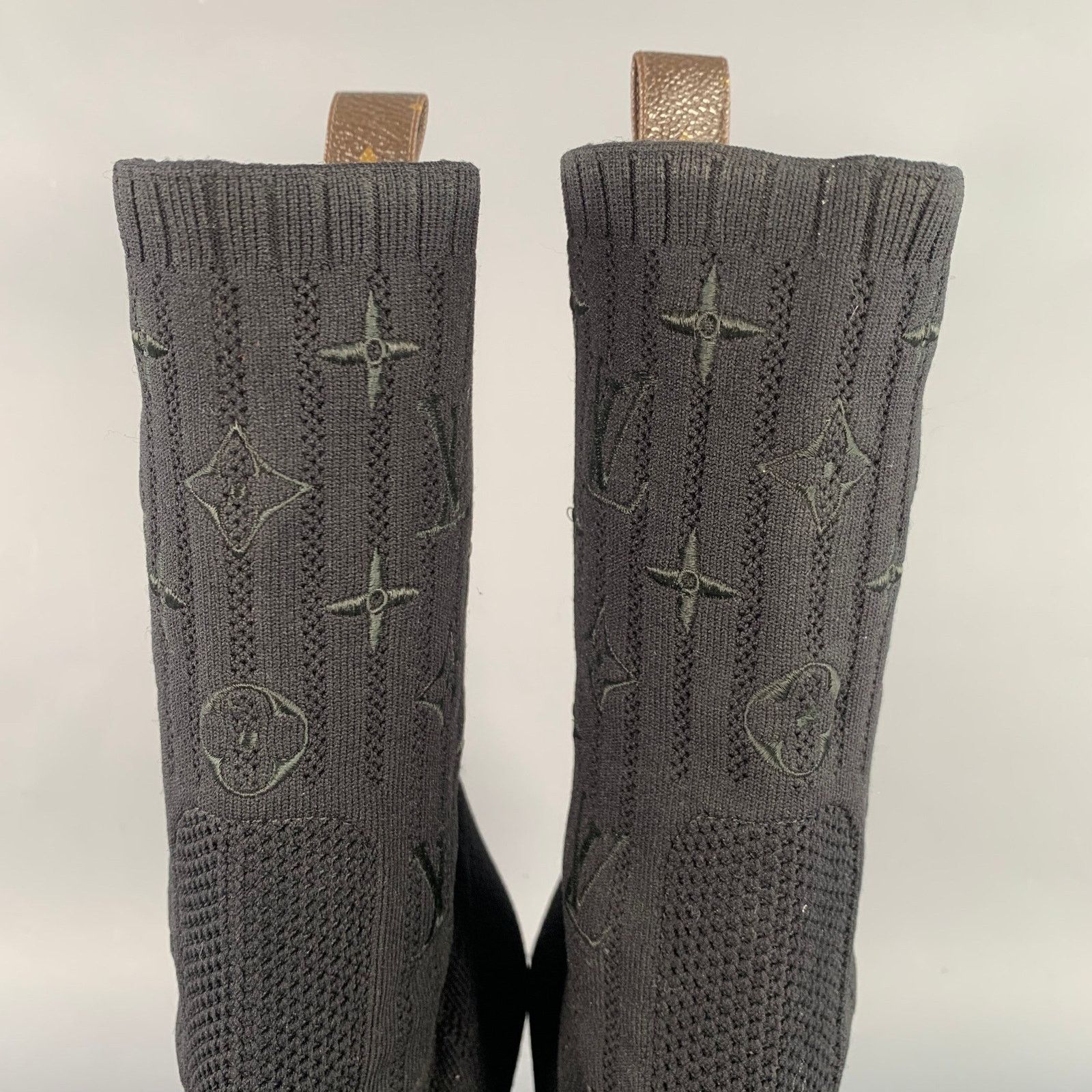 Louis Vuitton Black Nylon Knit Monogram Chunky Heel Sock Boots Size US 9 / IT 39 - 5 Thumbnail